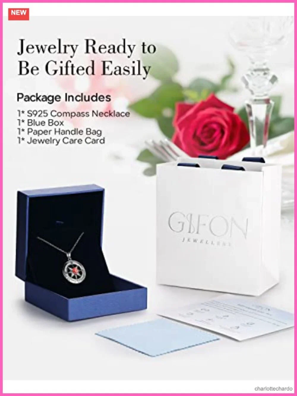 S925 Sterling Silver Compass Necklace Cubic Zirconia Pendant for Women